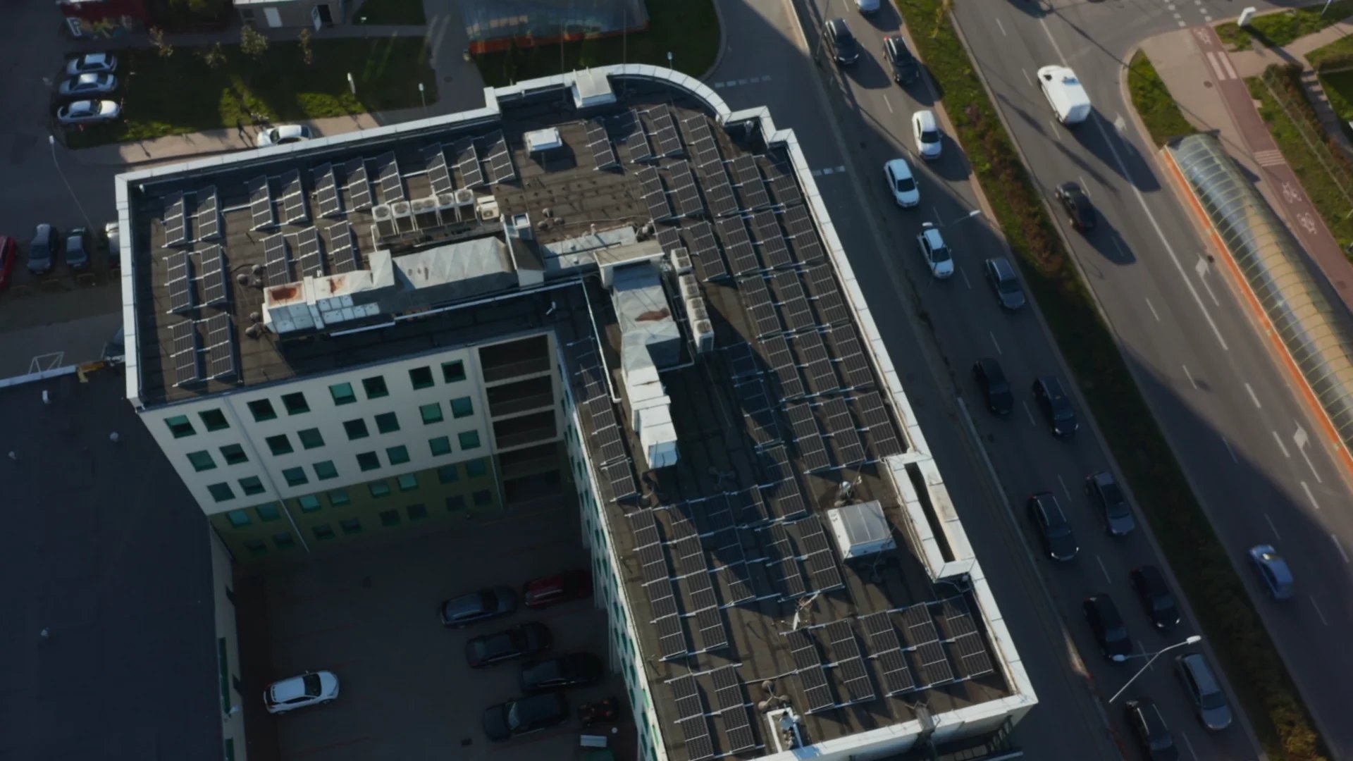 Aerial commercial flat roof inspection in Wilmington