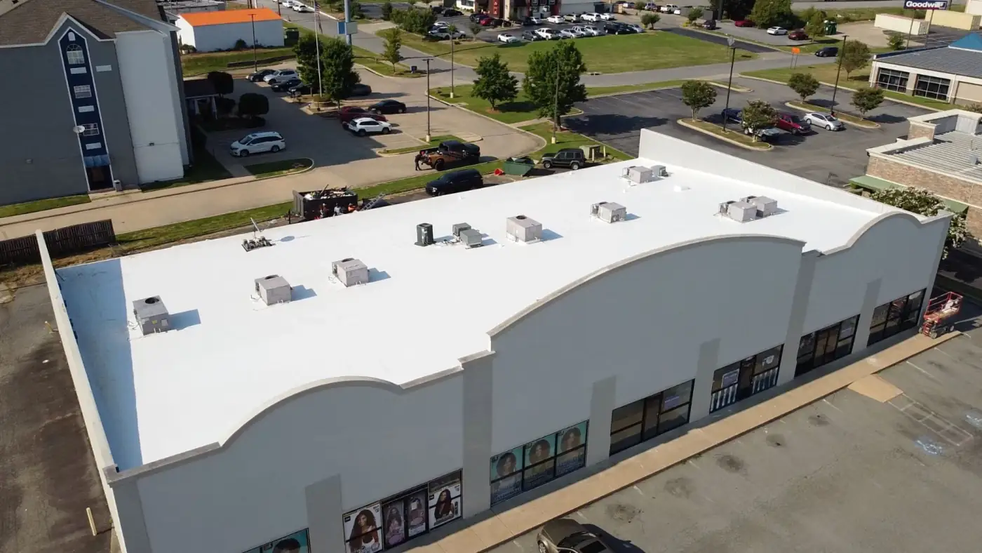 Commercial flat roof replacement in progress